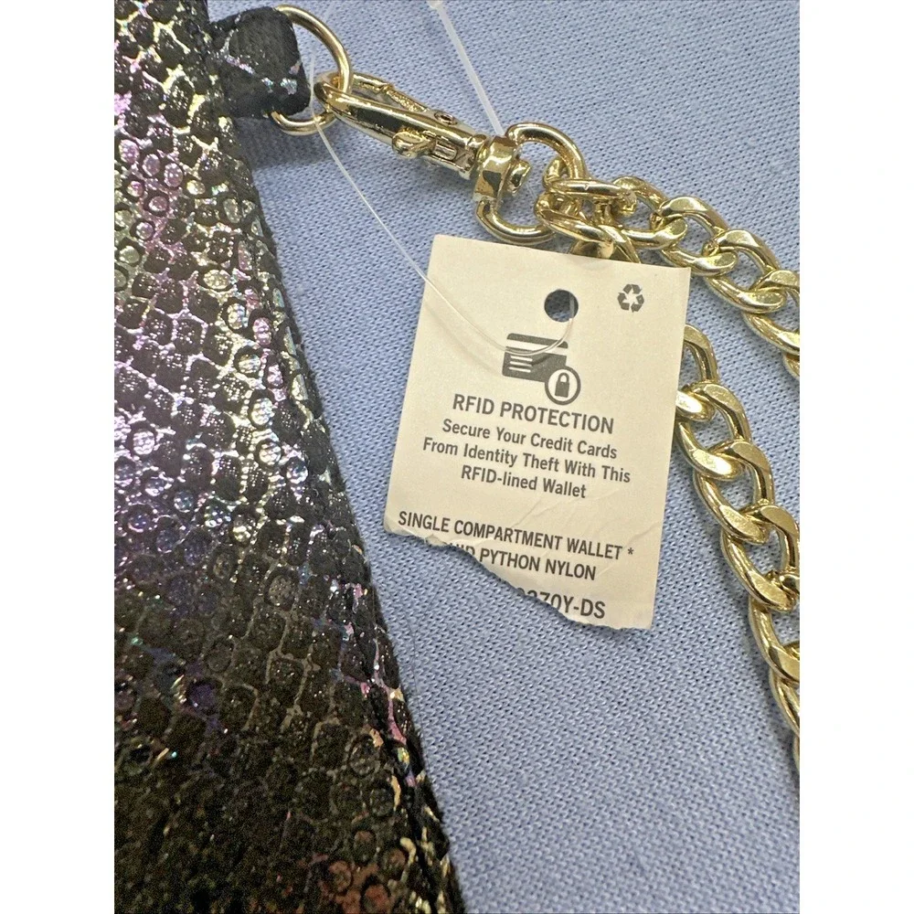 BANDOLINO Gold Chain Link Wristlet Wallet Faux‎ Python Skin Metallic Multi RDIF